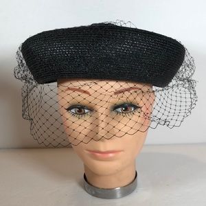 Vintage Womens Woven Hat Black Union label Hutzlers Baltimore netting Ri…
